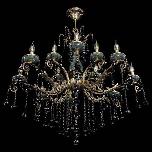 Люстра бронзовая Алфея Малахит №12 шар черная Гусь Хрустальный