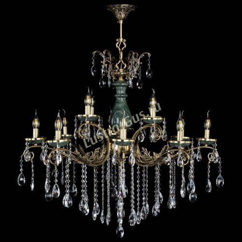 Люстра бронзовая Алфея Малахит №12 журавлик Гусь Хрустальный