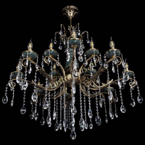 Люстра бронзовая Алфея Малахит №12 журавлик Гусь Хрустальный