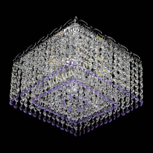 Люстра Квадрат Оптикон фиолетовая, диаметр - 300 мм, цвет - серебро Гусь Хрустальный